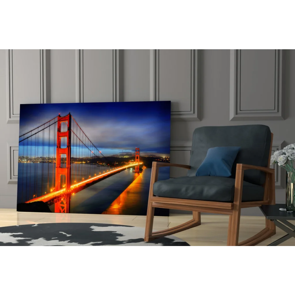 Vibrant Golden Gate Bridge canvas wall art night glow print