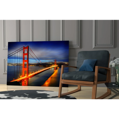 Vibrant Golden Gate Bridge canvas wall art night glow print