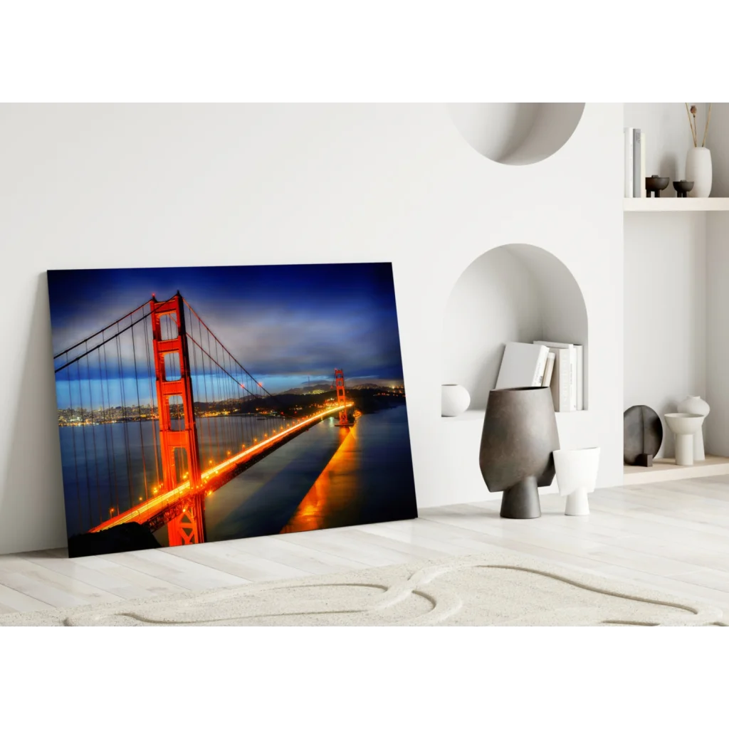 Vibrant red Golden Gate Bridge night glow canvas wall art print