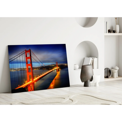 Vibrant red Golden Gate Bridge night glow canvas wall art print