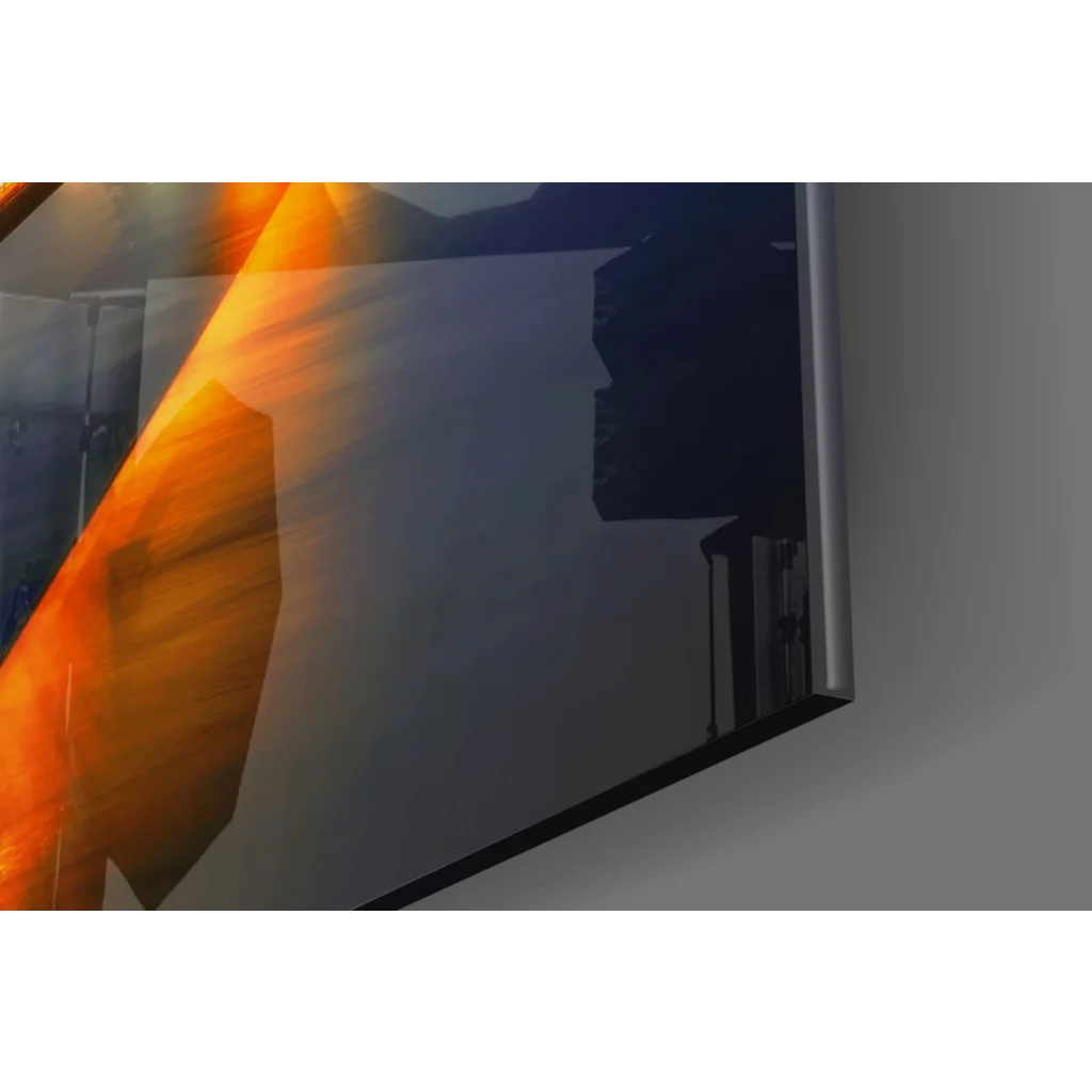 Sleek TV with Golden Gate Bridge glass wall art night glow print