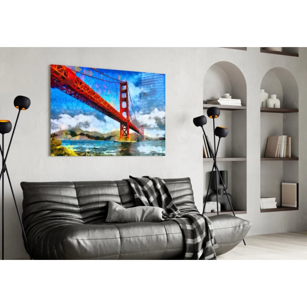 Golden Gate Bridge Canvas Wall Art with Bold Brushstroke Texture | Contemporary Home Wall Art | vintageantiquesgifts.com