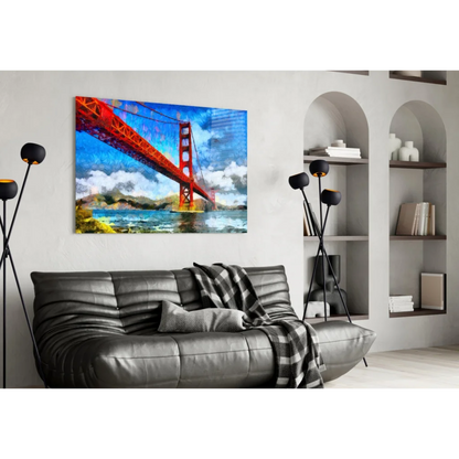 Golden Gate Bridge Canvas Wall Art with Bold Brushstroke Texture | Contemporary Home Wall Art | vintageantiquesgifts.com