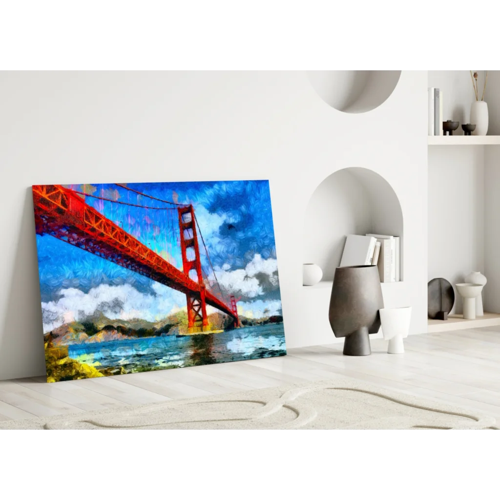 Golden Gate Bridge Canvas Wall Art with Bold Brushstroke Texture | Modern Wall Art Decor | vintageantiquesgifts.com