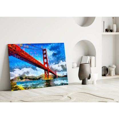 Golden Gate Bridge Canvas Wall Art with Bold Brushstroke Texture | Modern Wall Art Decor | vintageantiquesgifts.com