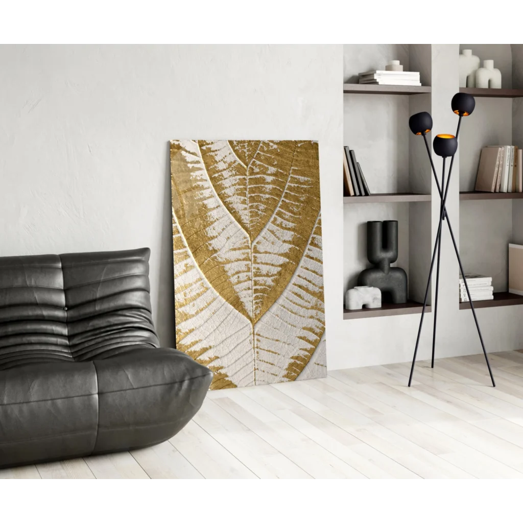 Stunning golden leaf wall art on tall vertical canvas for modern homes