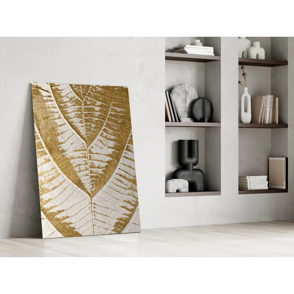 Stylized golden leaf textured canvas wall art for modern homes