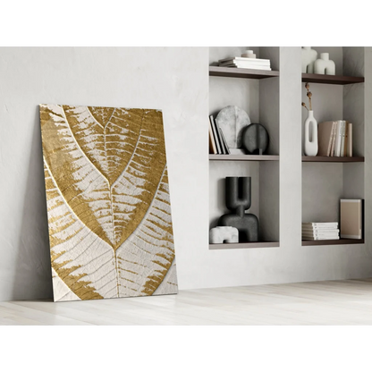 Stylized golden leaf textured canvas wall art for modern homes