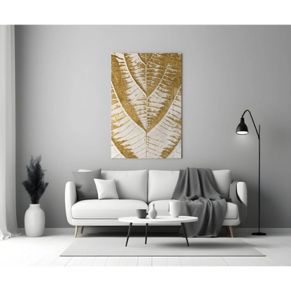 Stunning golden leaf canvas wall art on gray wall