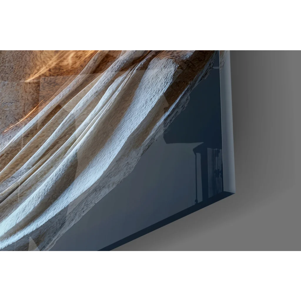 Golden Light Marble Bust glass wall art print with abstract beige textures