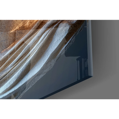 Golden Light Marble Bust glass wall art print with abstract beige textures