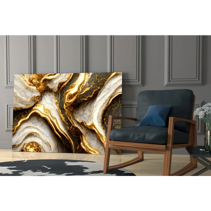 Luxe Gold Marble Glass Wall Art with glossy shimmer