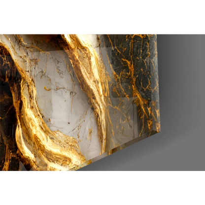 Luxe Gold Marble Glass Wall Art with glossy shimmer and golden veins