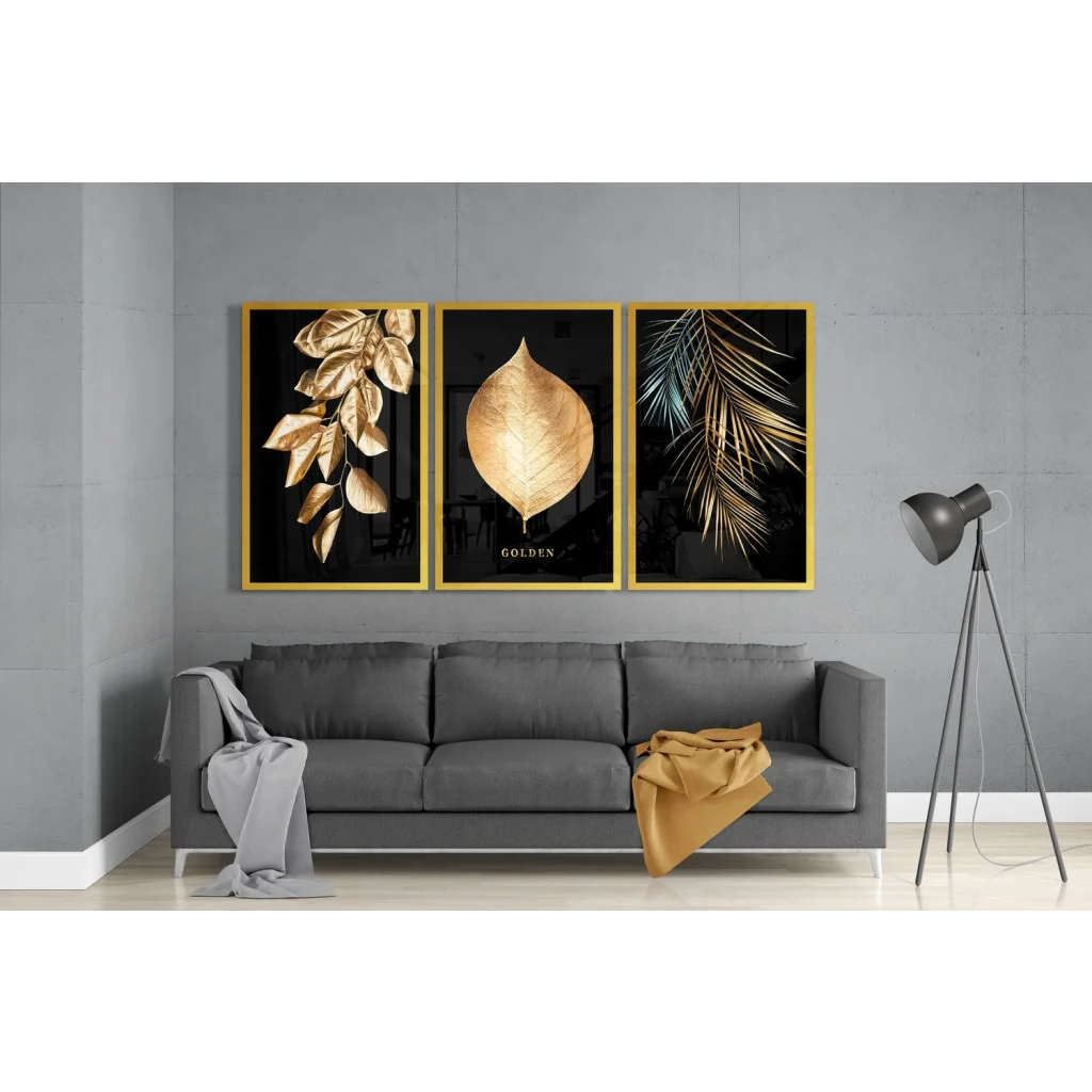 Stunning Gold Leaf Insigne Glass Art Trio for Your Walls | Modern Wall Art Decor | vintageantiquesgifts.com