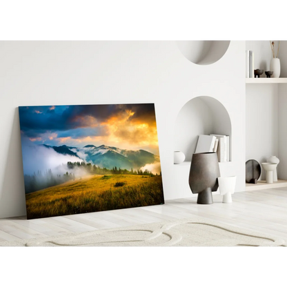 Golden Mountain Sunrise canvas wall art print with sunlit peaks