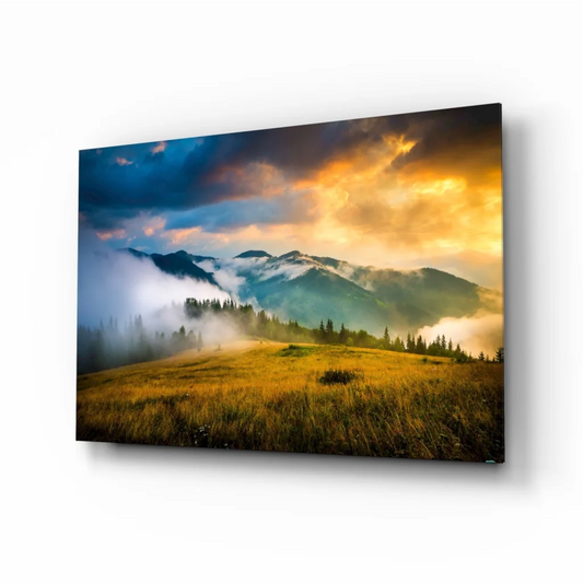 Golden Mountain Sunrise canvas wall art print with dramatic peaks
