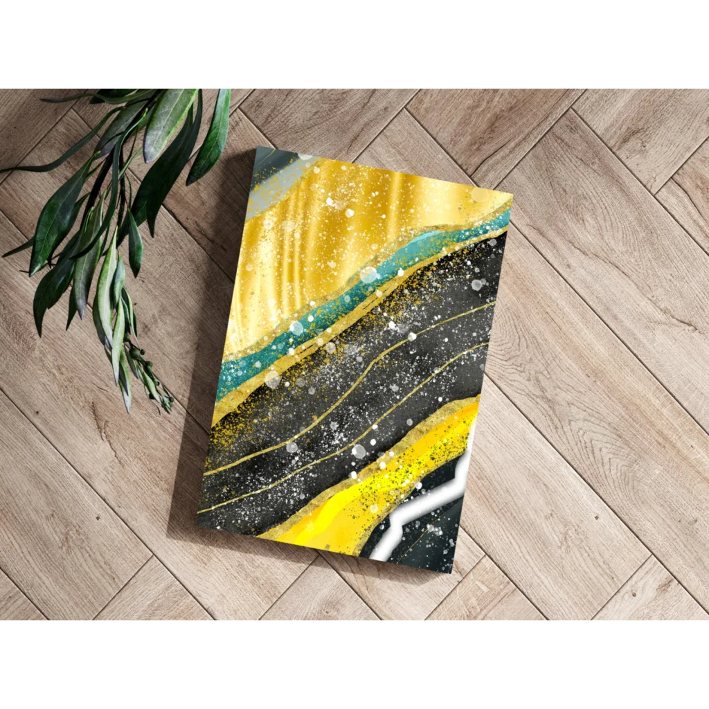 Insigne Aluminum Print with Bold Teal Gold and Black Waves | Modern Wall Art Decor | vintageantiquesgifts.com