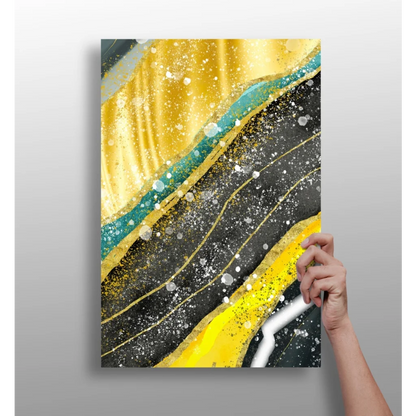 Insigne Aluminum Print with Bold Teal Gold and Black Waves | Insigneart USA | vintageantiquesgifts.com