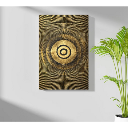 Golden Radiance concentric circle aluminum wall art with black ring