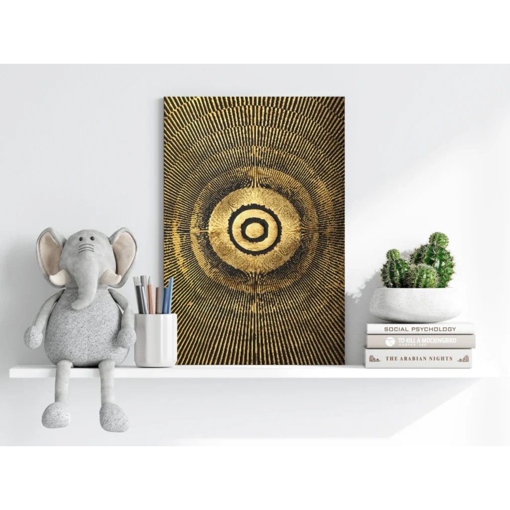 Golden Radiance concentric circle aluminum wall art with gold radial texture