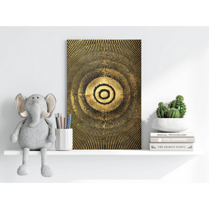 Golden Radiance concentric circle aluminum wall art with gold radial texture
