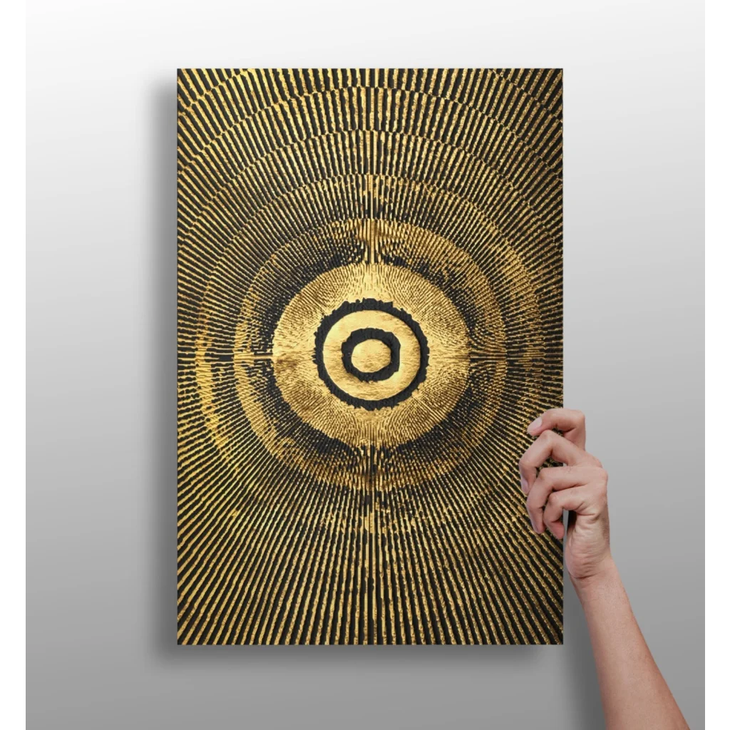 Golden Radiance textured concentric circle aluminum wall art