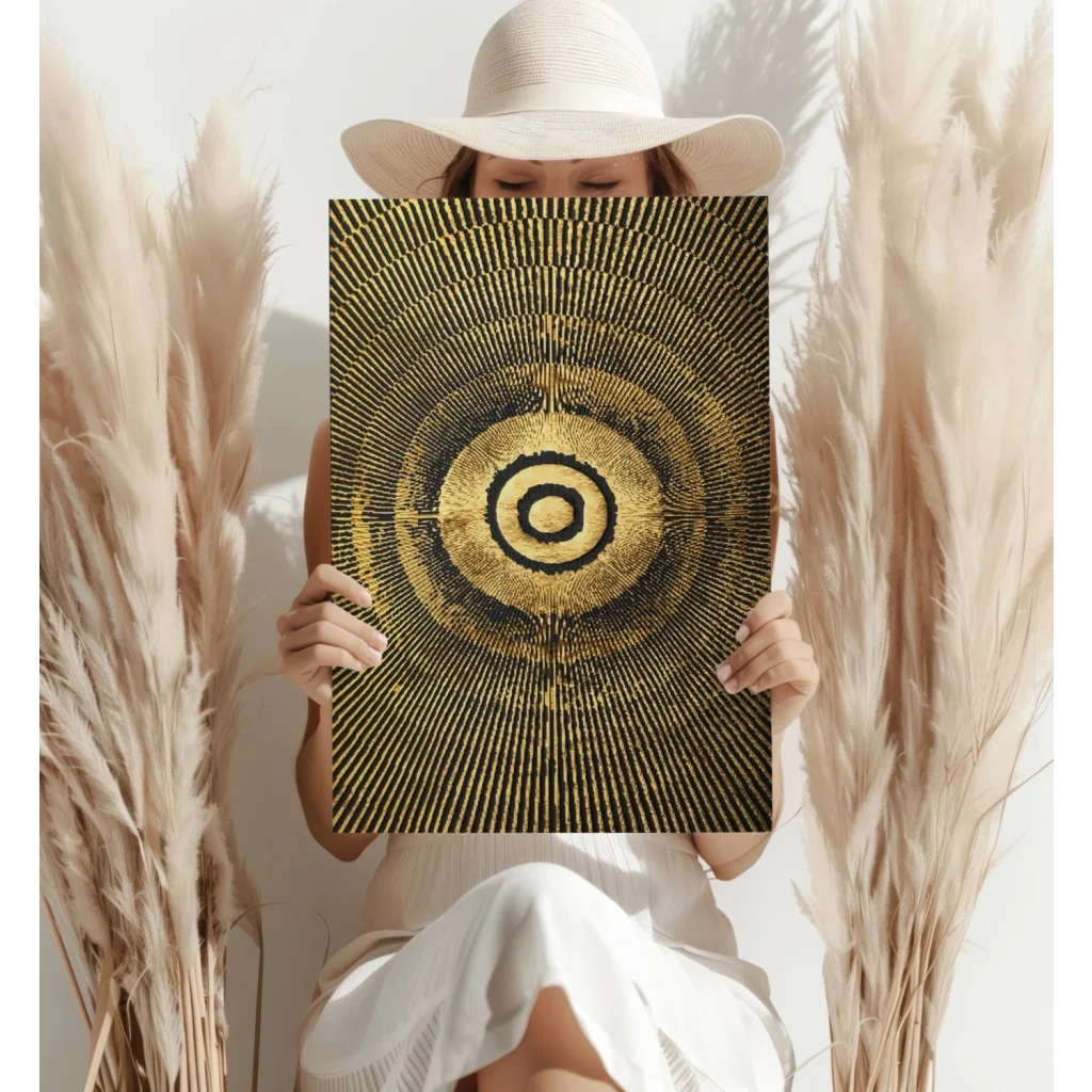 Golden Radiance concentric circle aluminum wall art print