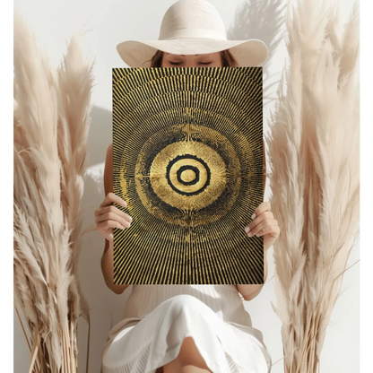 Golden Radiance concentric circle aluminum wall art print