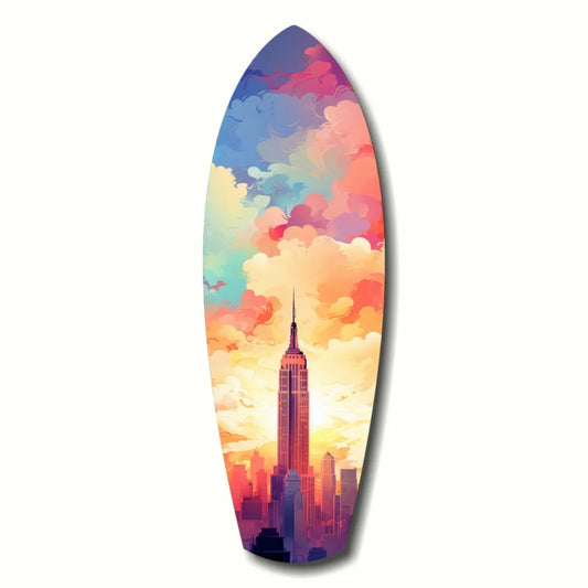 Vibrant Empire State Building sunset tempered glass art surfboard panel