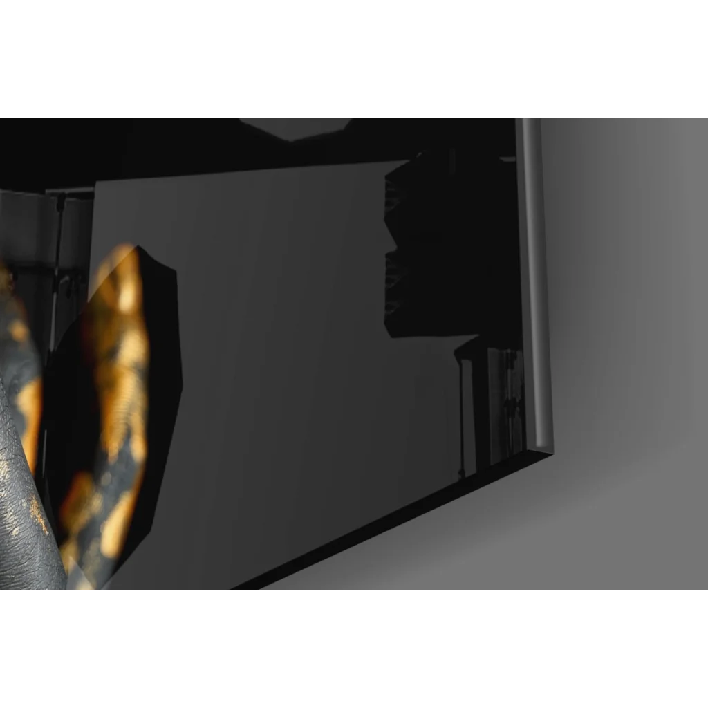 Black reflective screen with gold pattern in Golden Touch Black Canvas Wall Art