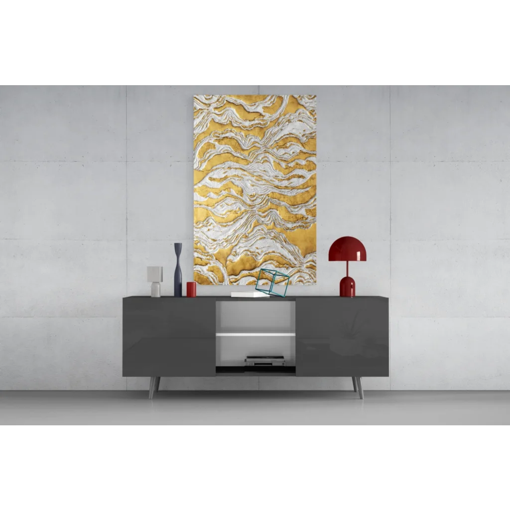 Modern golden wave abstract canvas wall art for homes