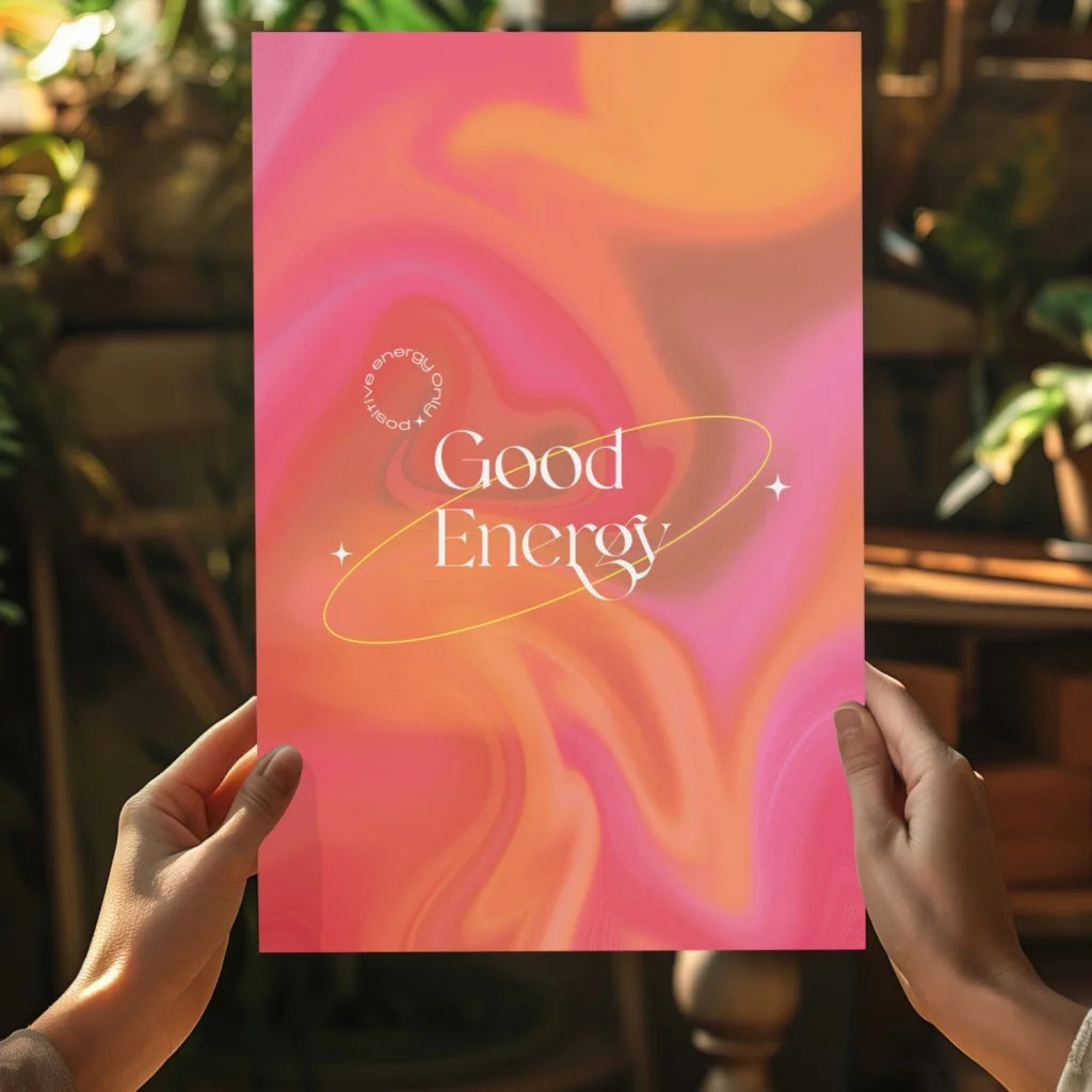 Vibrant pink orange gradient Good Energy aluminum wall art print