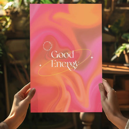 Vibrant pink orange gradient Good Energy aluminum wall art print