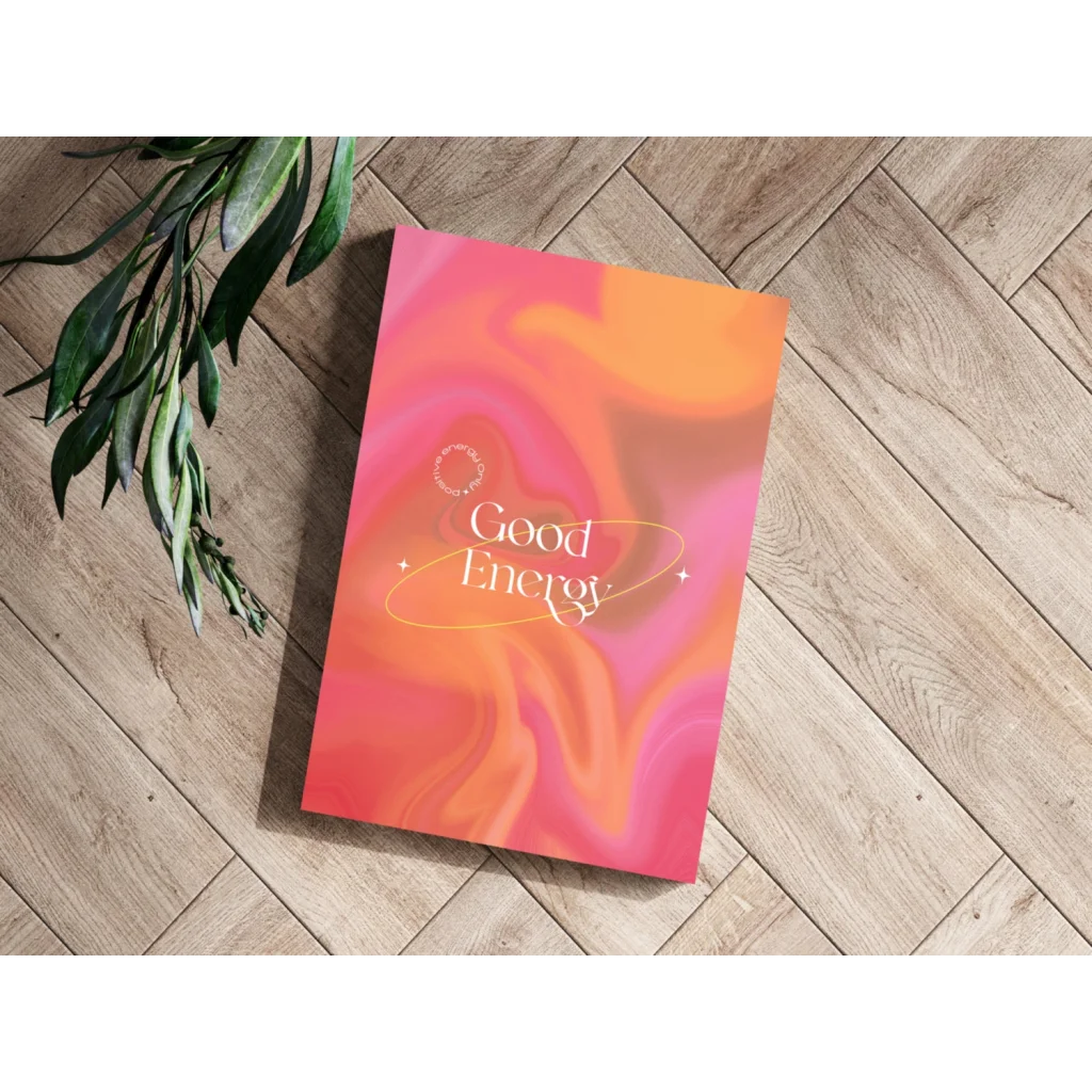 Vibrant pink orange gradient Good Energy book wall art print