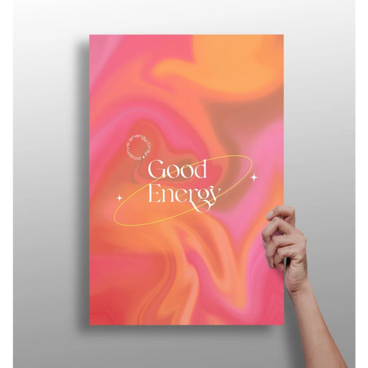Vibrant pink orange gradient Good Energy aluminum wall art print