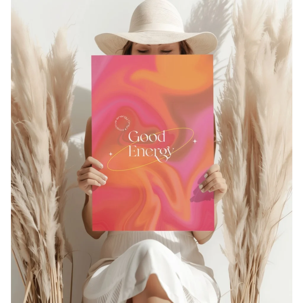 Vibrant pink orange gradient Good Energy aluminum wall art print