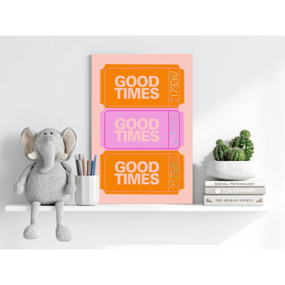 Vibrant good times ticket insigne aluminum prints in pink with orange hues