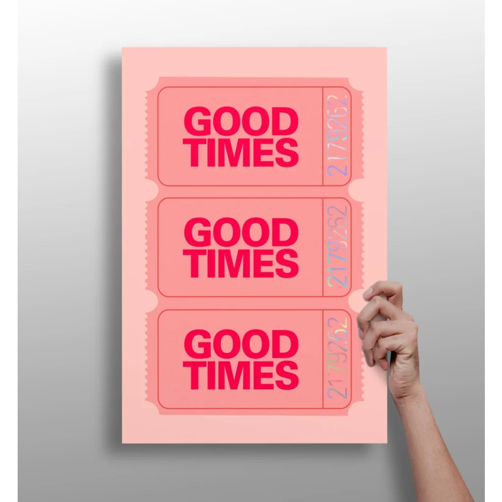 Pink retro Good Times ticket insigne aluminum prints wall art
