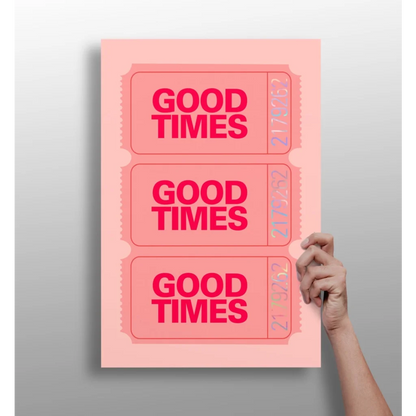 Pink retro Good Times ticket insigne aluminum prints wall art