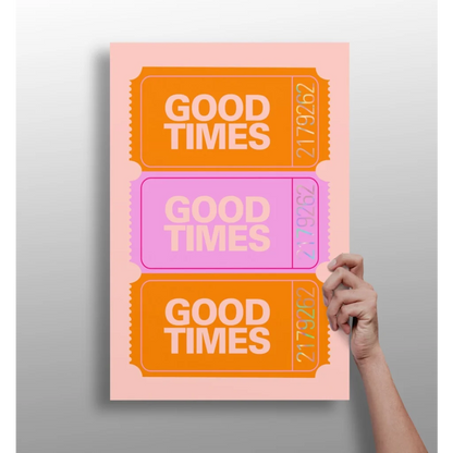 Vibrant pink good times ticket insigne aluminum prints in orange purple hues