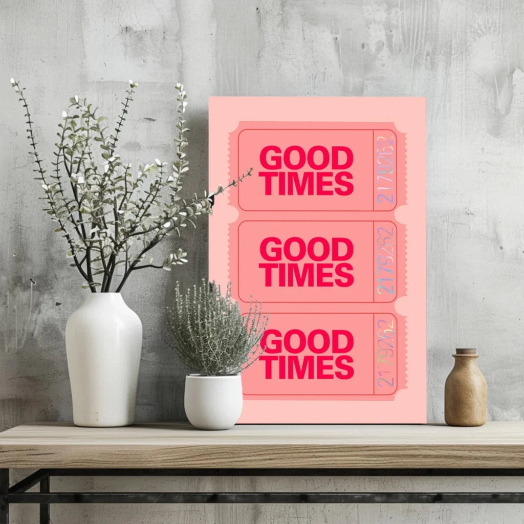Pink Good Times ticket insigne aluminum prints retro wall art