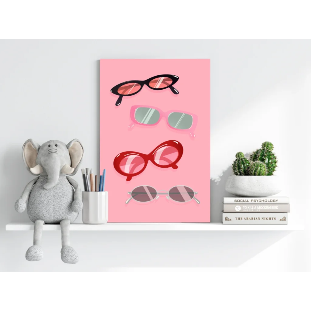 Stylized sunglasses on pink Insigne Aluminum Prints canvas