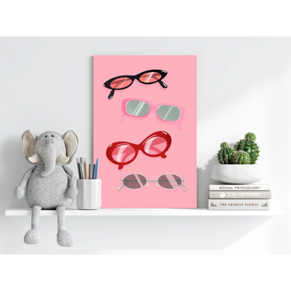 Stylized sunglasses on pink Insigne Aluminum Prints canvas