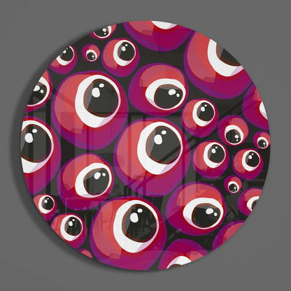 Purple googly eye tempered glass art with sticker sheet comparison