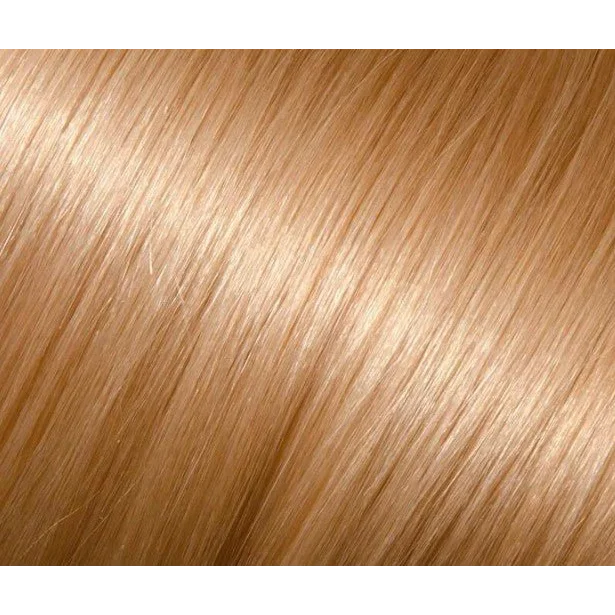 Smooth shiny light golden-blonde human hair extensions perfect for a natural look