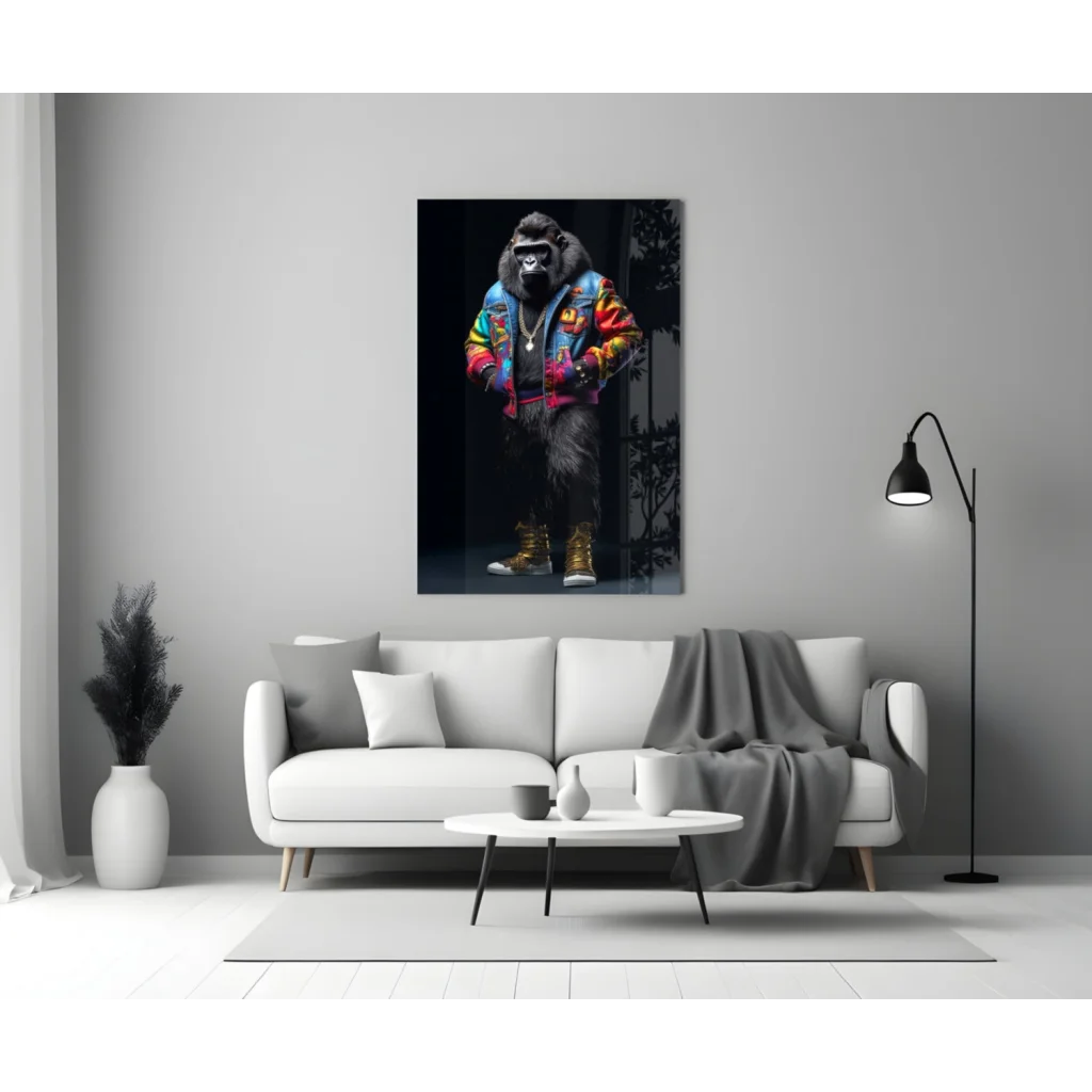 Funky Gorilla Glass Wall Art Canvas Print | Modern Wall Art Decor | vintageantiquesgifts.com