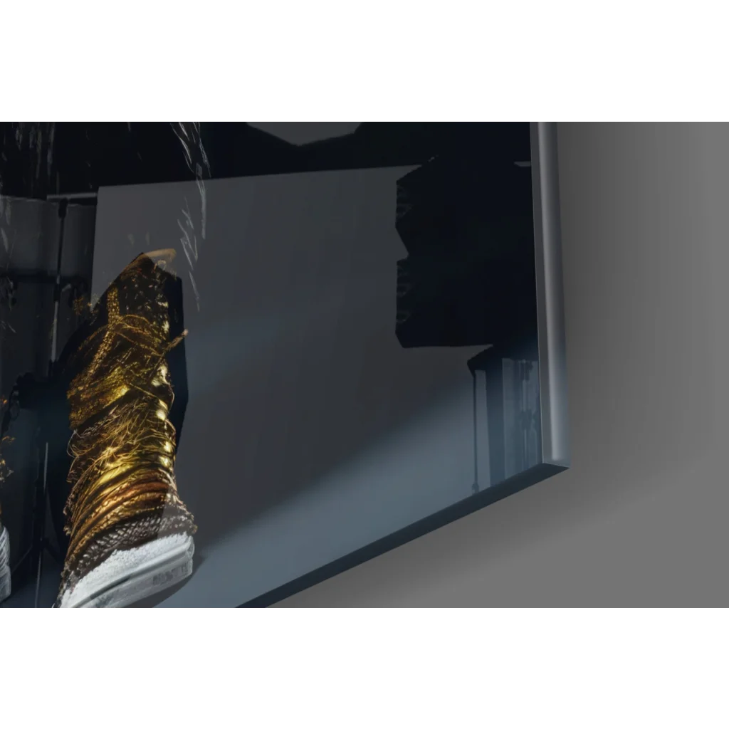 Funky Gorilla gold sneaker in glass wall art canvas print