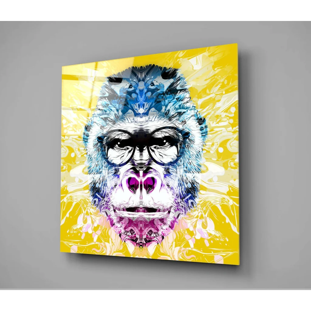 Vibrant abstract gorilla glass wall art with bold blue swirls