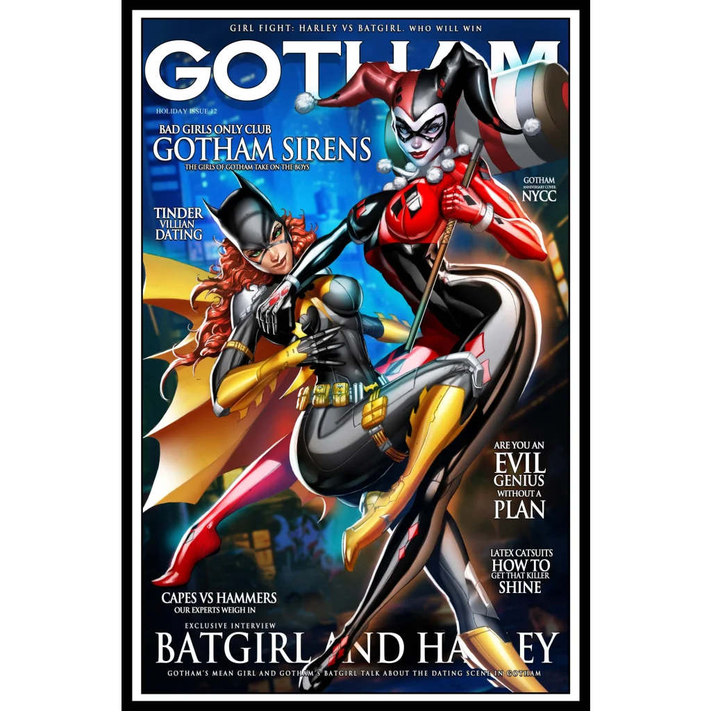 Harley Quinn and Batgirl strike epic poses on Gotham Masked Sidekick magazine cover
