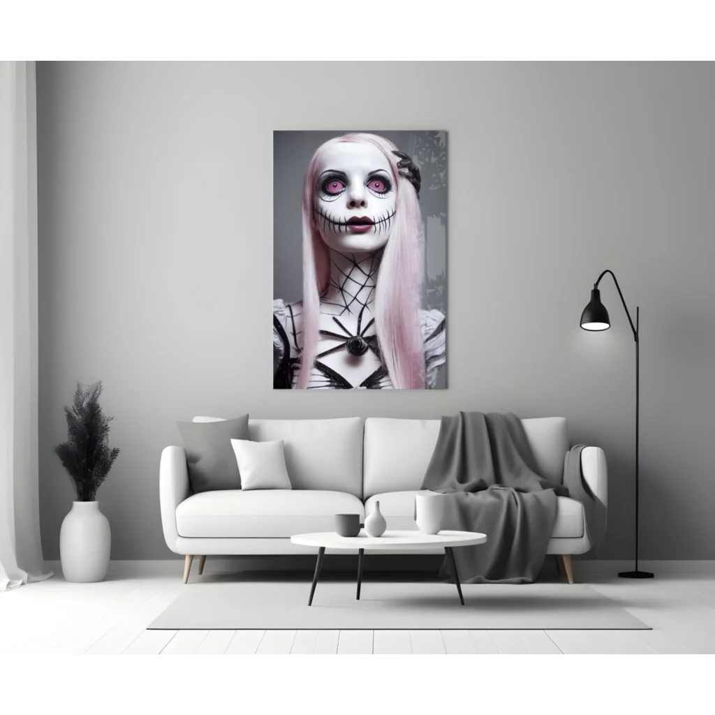 Gothic pink skeleton glass wall art with spiderweb design